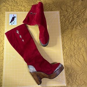 Unique MISS L FIRE boss babe red suede boots snakeskin wedge, out of production